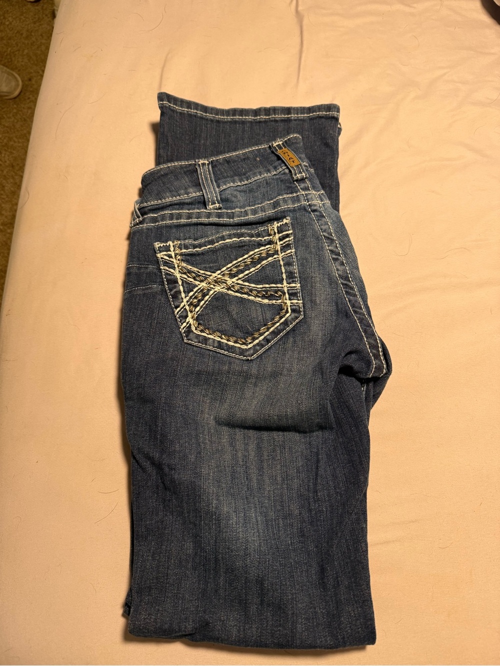 Ariat Dark Blue Boot Cut Jeans with Contrast Pocket Stitching